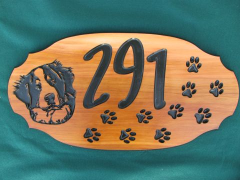 Wood sign engraved dog house address